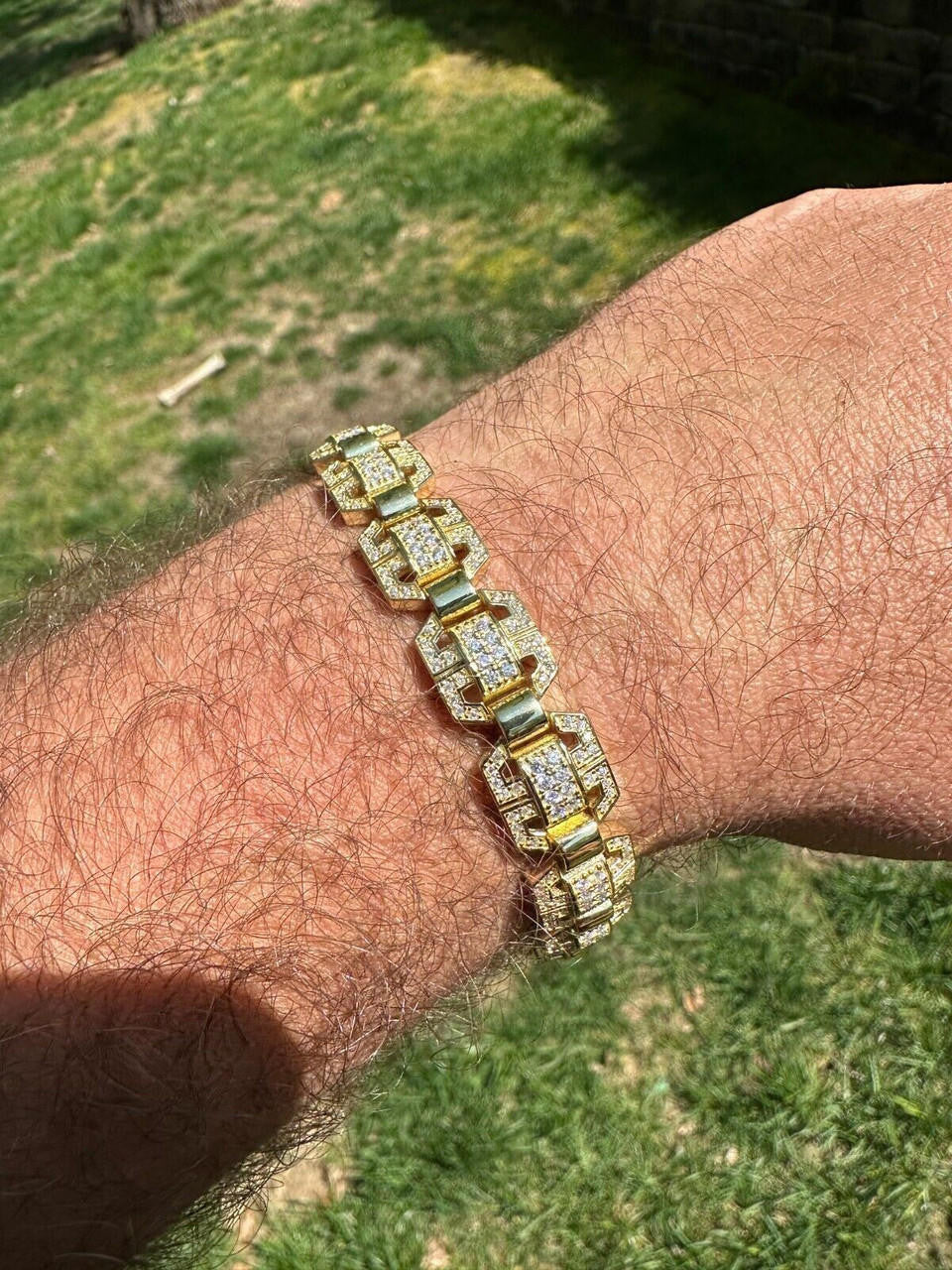 MOISSANITE Octagonal Custom Link Bracelet Iced Out - 14k Gold Vermeil 925 Silver - 12mm - 7"-8.5"