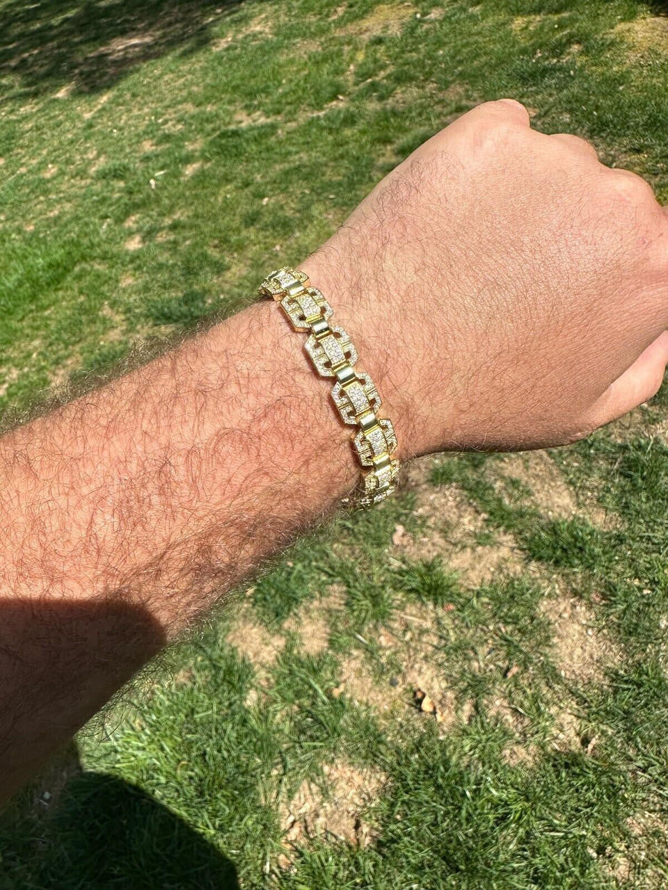 MOISSANITE Octagonal Custom Link Bracelet Iced Out - 14k Gold Vermeil 925 Silver - 12mm - 7"-8.5"
