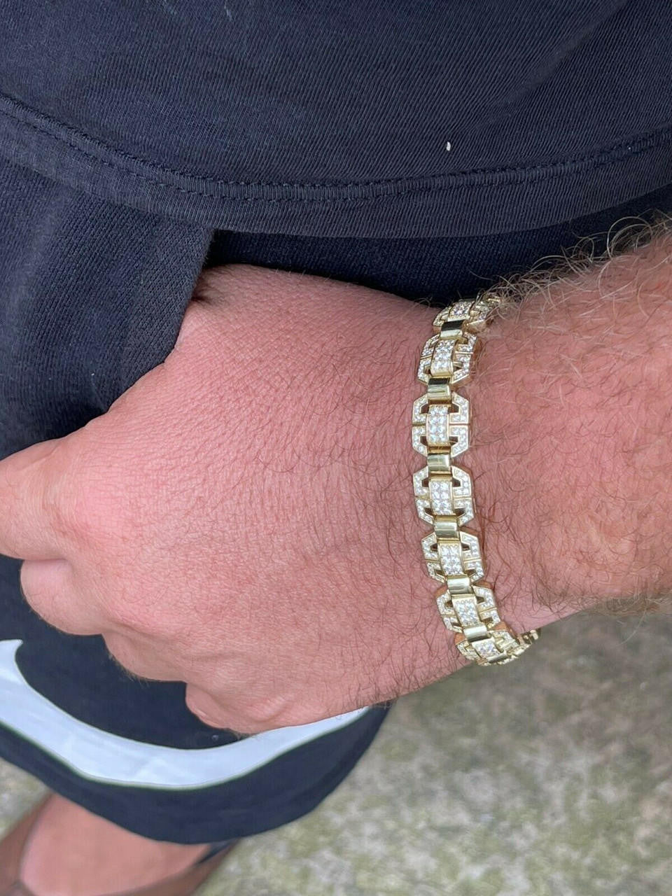 MOISSANITE Octagonal Custom Link Bracelet Iced Out - 14k Gold Vermeil 925 Silver - 12mm - 7"-8.5"