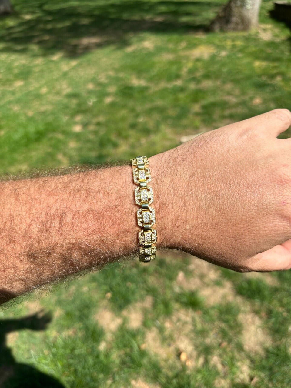 MOISSANITE Octagonal Custom Link Bracelet Iced Out - 14k Gold Vermeil 925 Silver - 12mm - 7"-8.5"