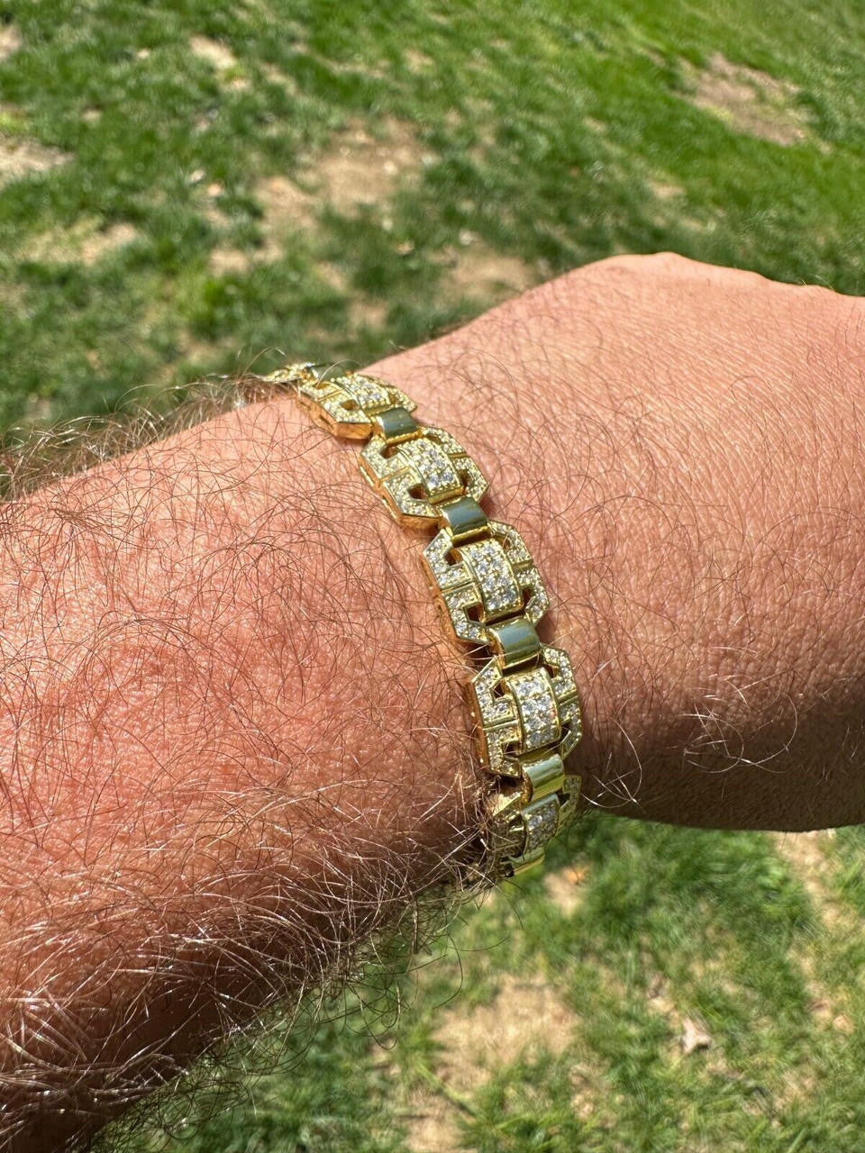 MOISSANITE Octagonal Custom Link Bracelet Iced Out - 14k Gold Vermeil 925 Silver - 12mm - 7"-8.5"