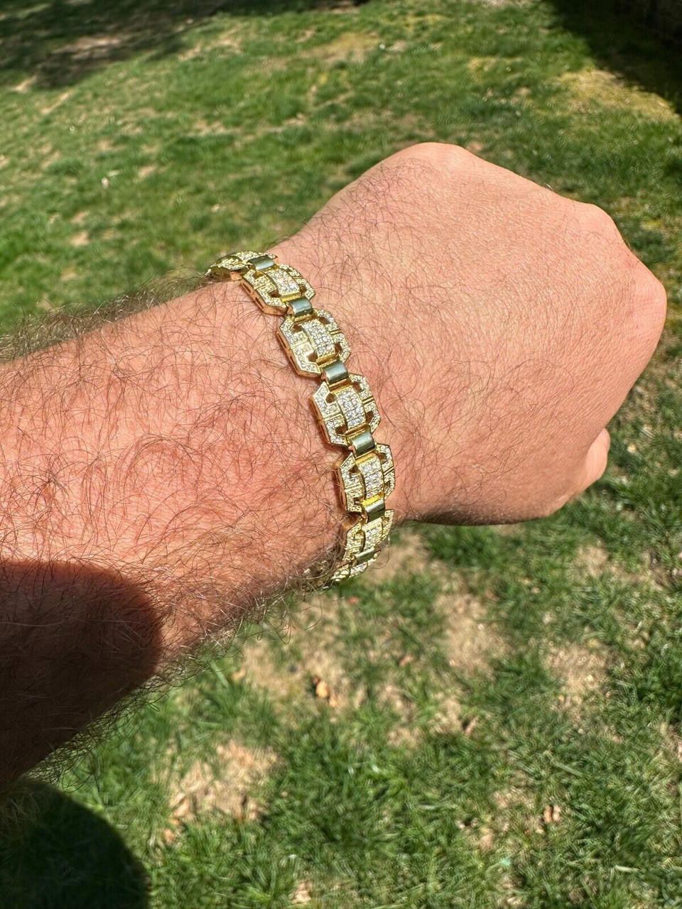 MOISSANITE Octagonal Custom Link Bracelet Iced Out - 14k Gold Vermeil 925 Silver - 12mm - 7"-8.5"