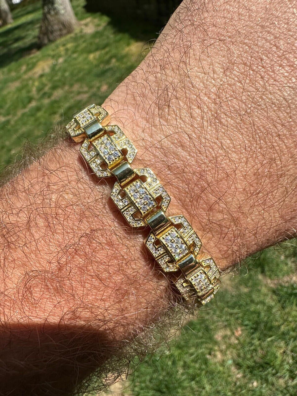 MOISSANITE Octagonal Custom Link Bracelet Iced Out - 14k Gold Vermeil 925 Silver - 12mm - 7"-8.5"