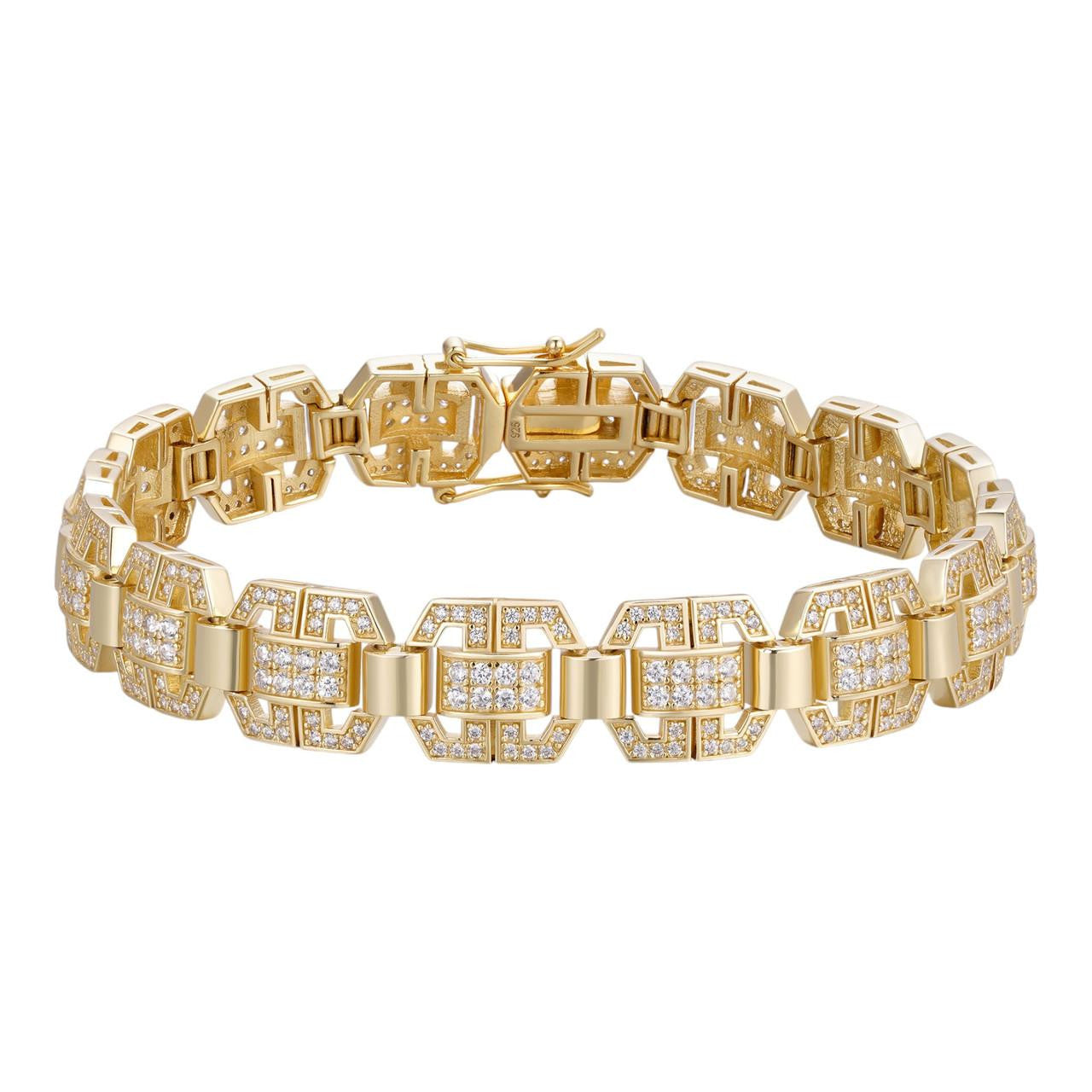 MOISSANITE Octagonal Custom Link Bracelet Iced Out - 14k Gold Vermeil 925 Silver - 12mm - 7"-8.5"