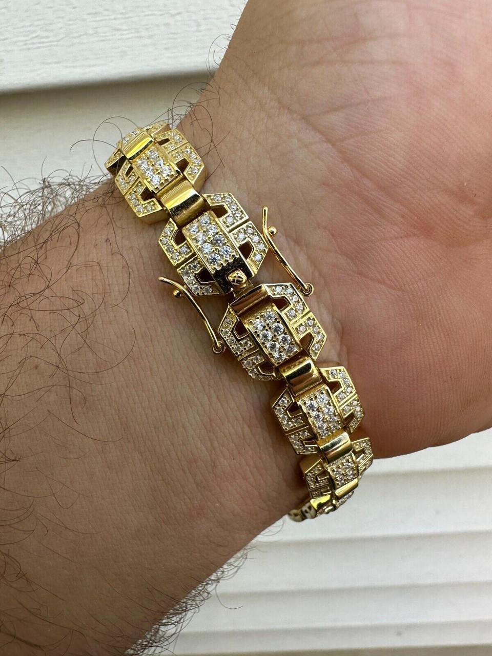 MOISSANITE Octagonal Custom Link Bracelet Iced Out - 14k Gold Vermeil 925 Silver - 12mm - 7"-8.5"