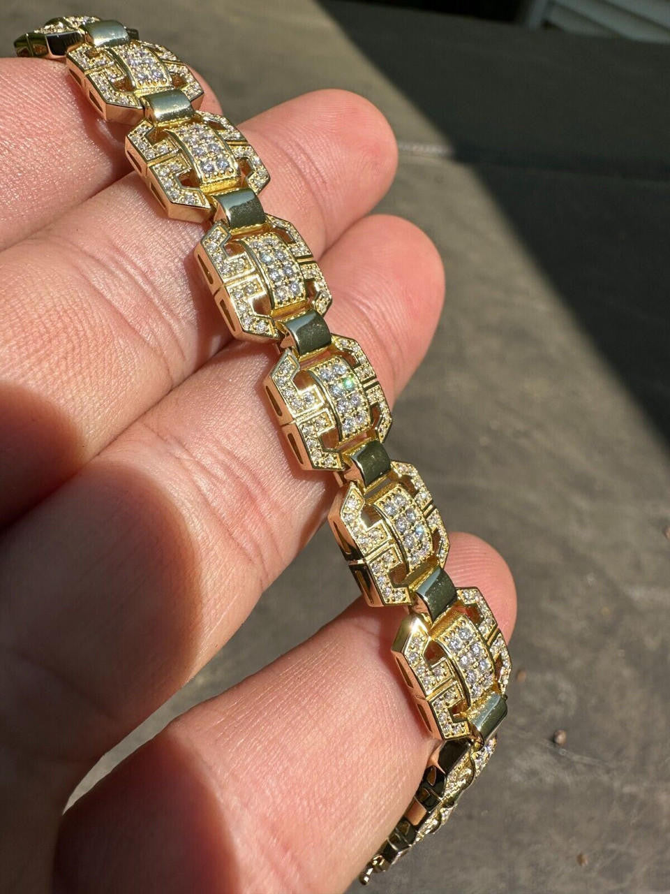 MOISSANITE Octagonal Custom Link Bracelet Iced Out - 14k Gold Vermeil 925 Silver - 12mm - 7"-8.5"