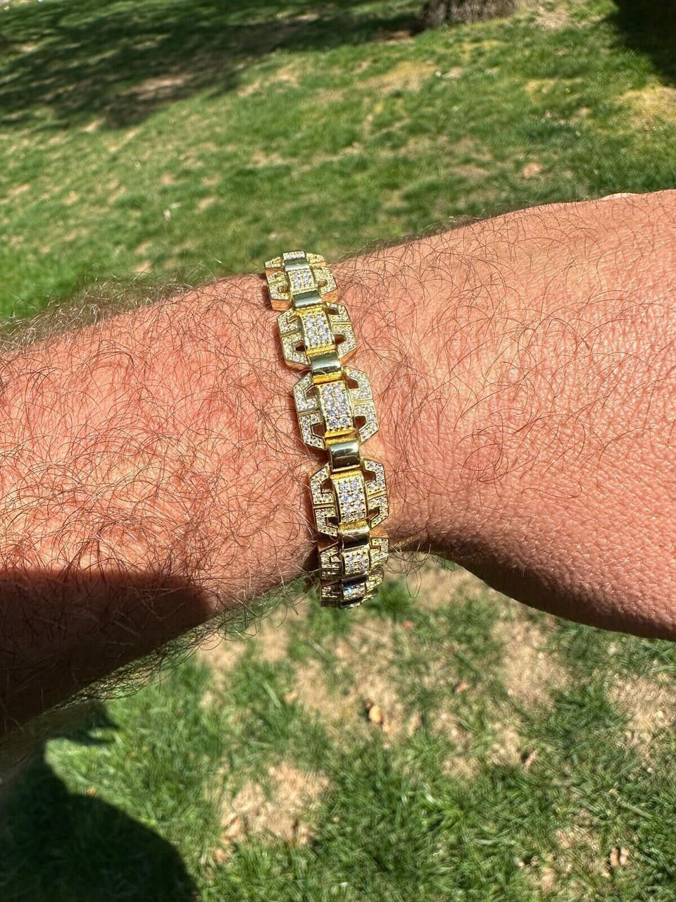 MOISSANITE Octagonal Custom Link Bracelet Iced Out - 14k Gold Vermeil 925 Silver - 12mm - 7"-8.5"