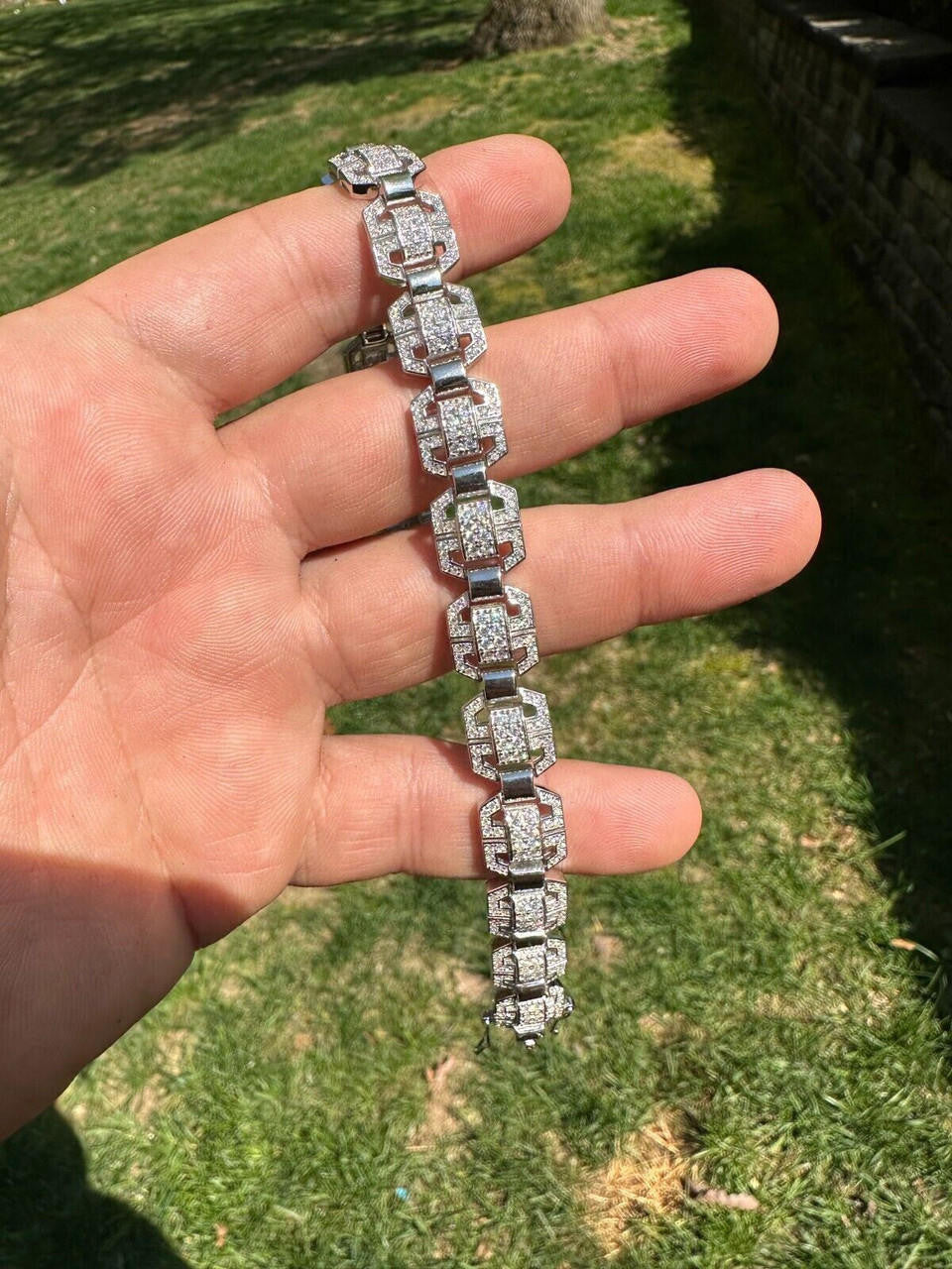 MOISSANITE Octagonal Custom Link Bracelet Iced Out - 925 Silver - 12mm - 7"-8.5"