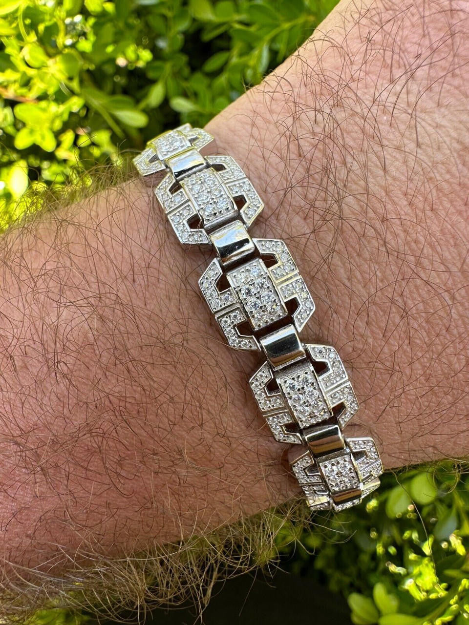 MOISSANITE Octagonal Custom Link Bracelet Iced Out - 925 Silver - 12mm - 7"-8.5"