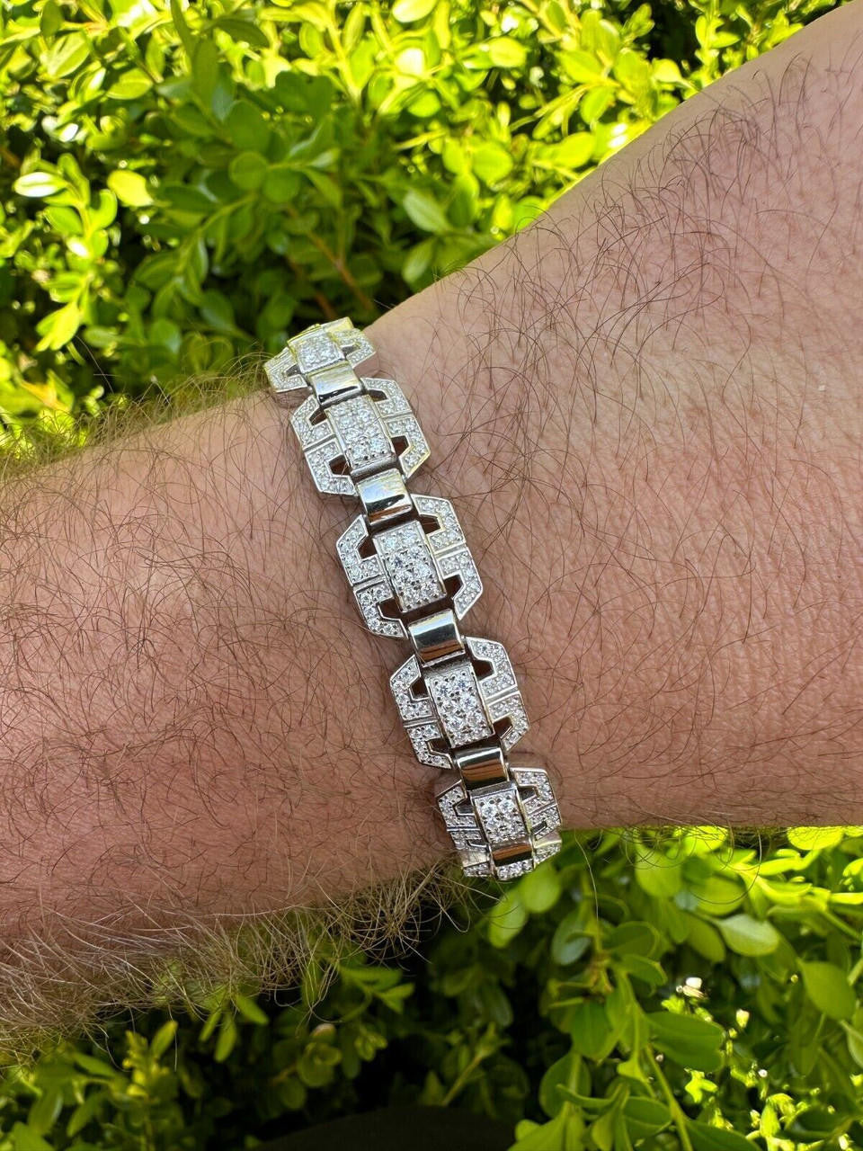 MOISSANITE Octagonal Custom Link Bracelet Iced Out - 925 Silver - 12mm - 7"-8.5"