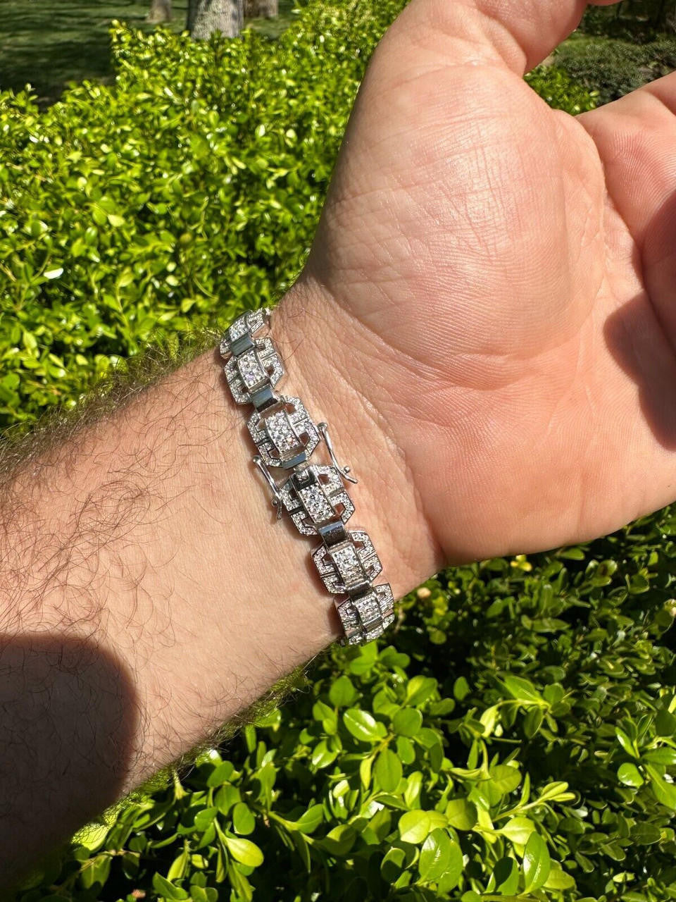 MOISSANITE Octagonal Custom Link Bracelet Iced Out - 925 Silver - 12mm - 7"-8.5"