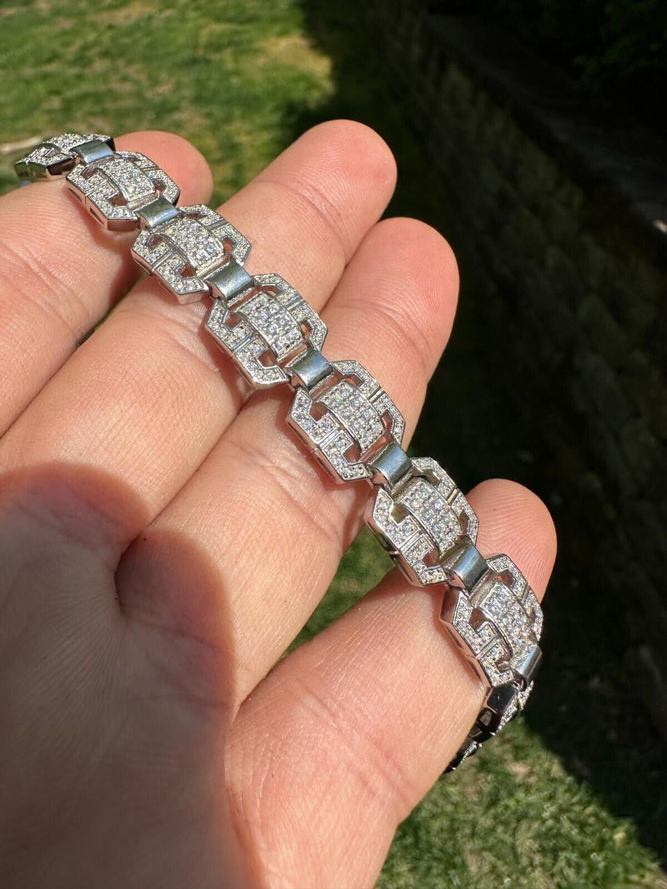 MOISSANITE Octagonal Custom Link Bracelet Iced Out - 925 Silver - 12mm - 7"-8.5"