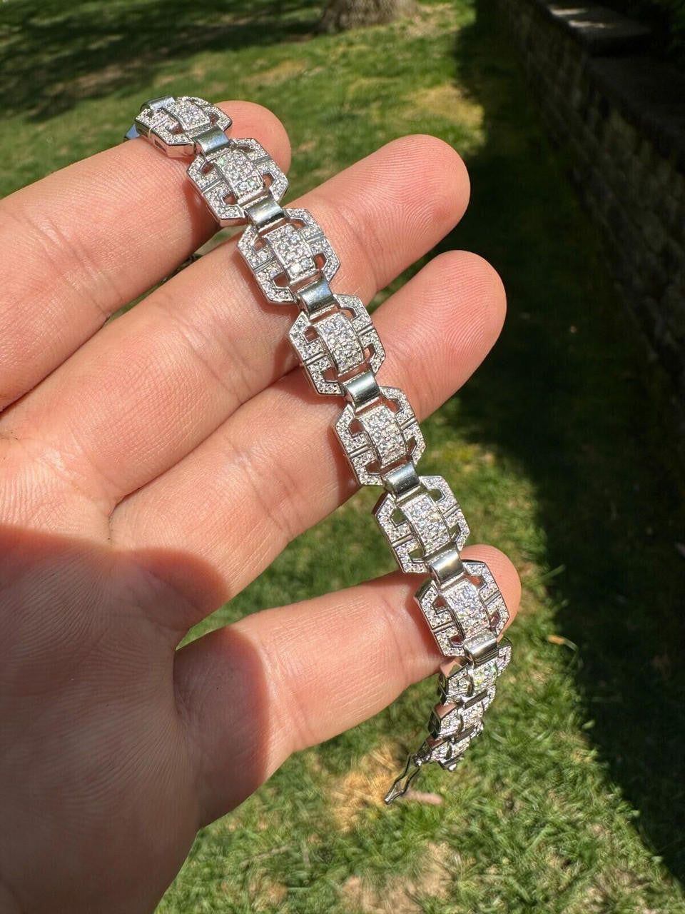 MOISSANITE Octagonal Custom Link Bracelet Iced Out - 925 Silver - 12mm - 7"-8.5"
