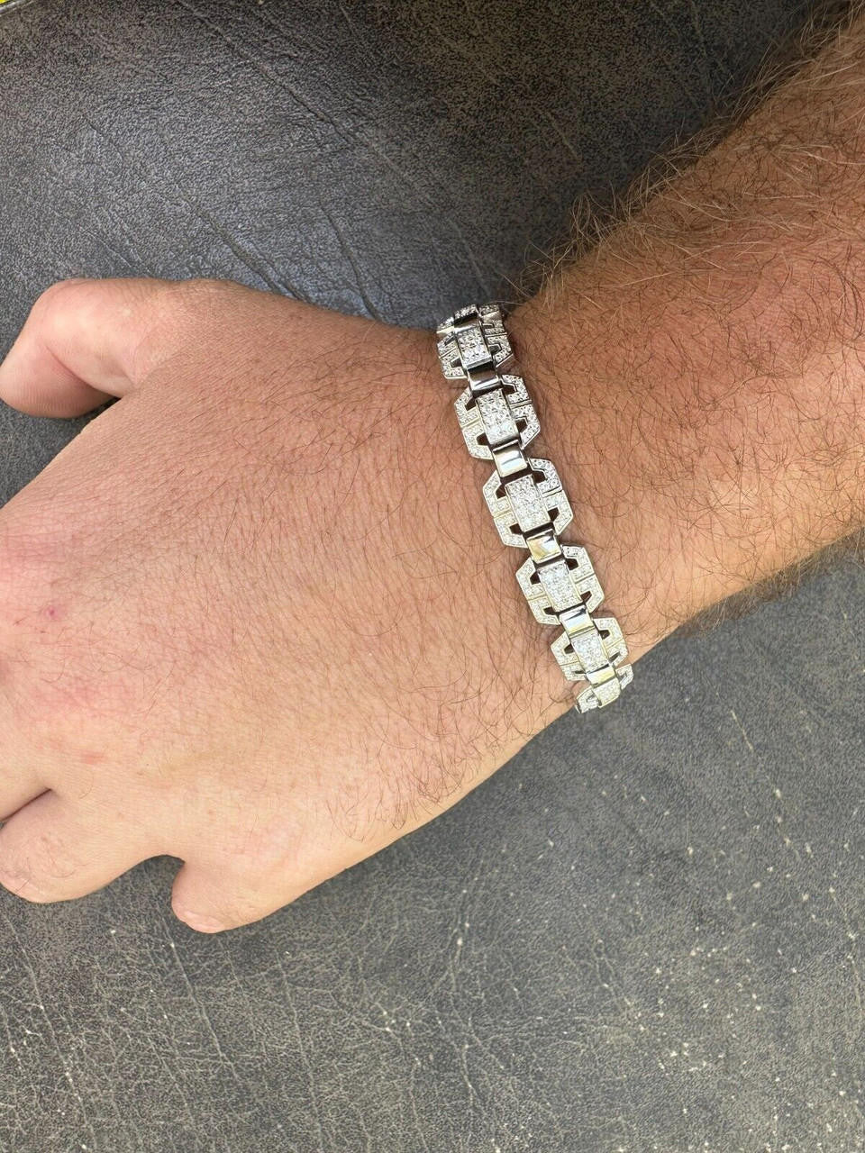 MOISSANITE Octagonal Custom Link Bracelet Iced Out - 925 Silver - 12mm - 7"-8.5"