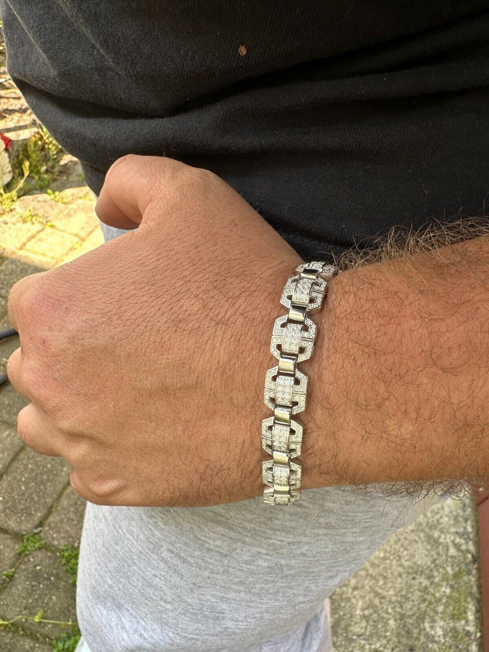 MOISSANITE Octagonal Custom Link Bracelet Iced Out - 925 Silver - 12mm - 7"-8.5"