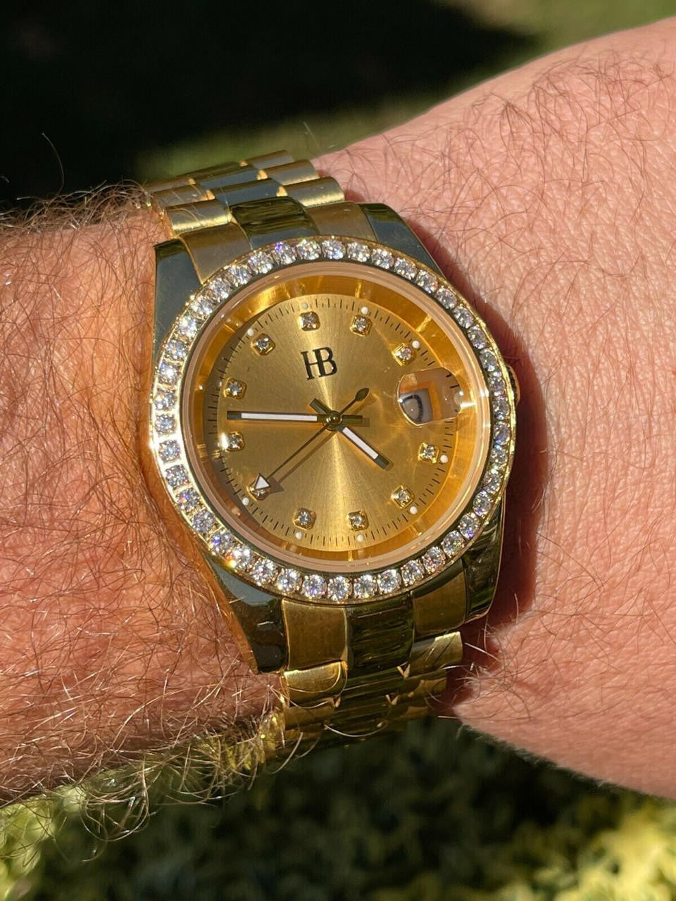 Mens Presidential Stainless Gold Plated Iced Bezel 41mm Automatic Movement Watch