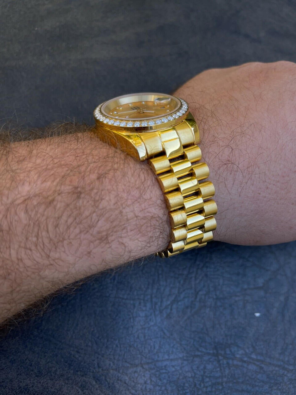 Mens Presidential Stainless Gold Plated Iced Bezel 41mm Automatic Movement Watch