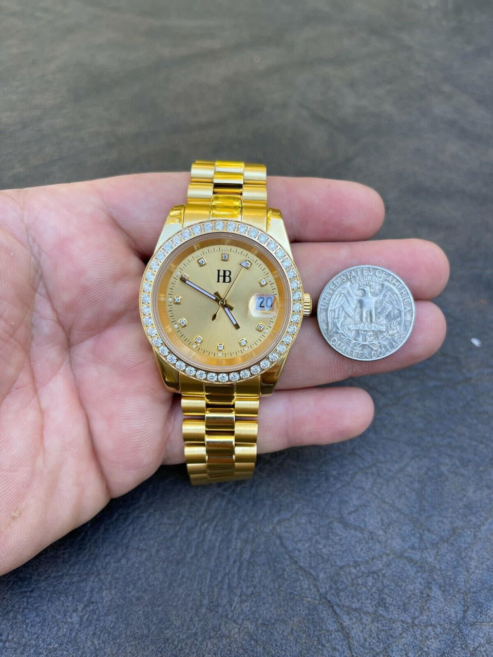 Mens Presidential Stainless Gold Plated Iced Bezel 41mm Automatic Movement Watch