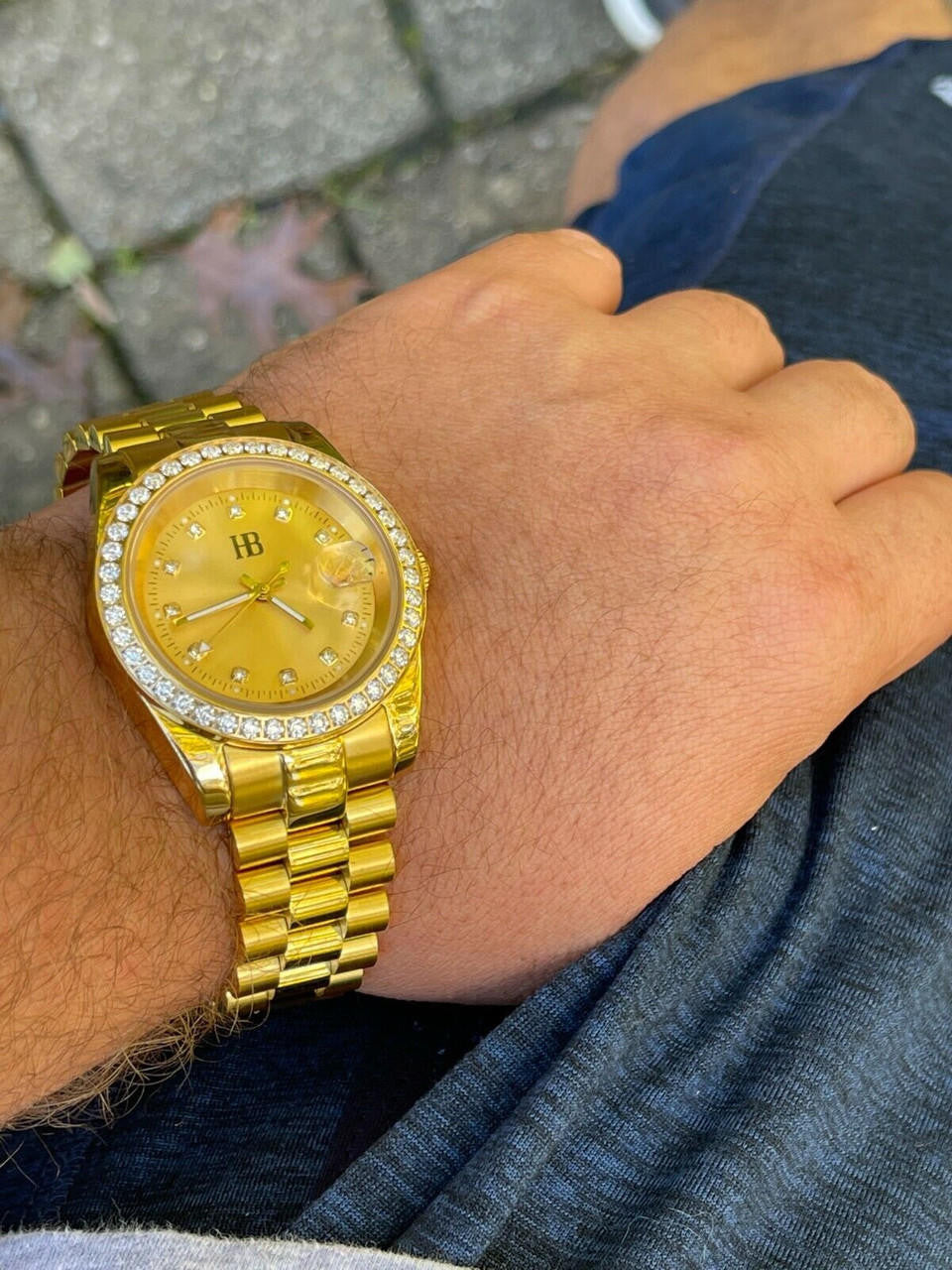 Mens Presidential Stainless Gold Plated Iced Bezel 41mm Automatic Movement Watch