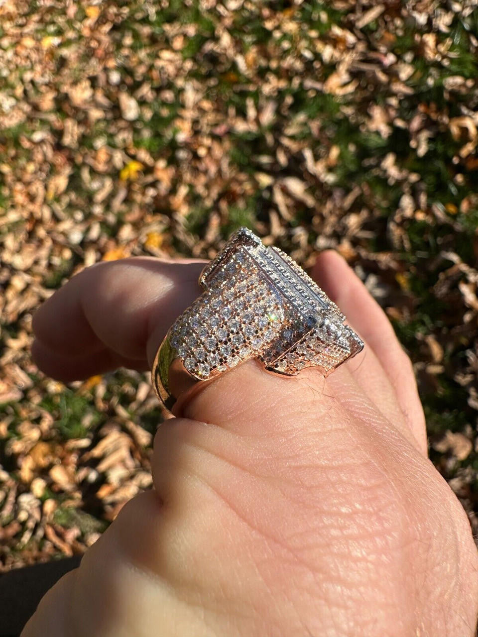 MOISSANITE Lit Legend Iced Out Ring - 14k Rose Gold Vermeil 925 Silver
