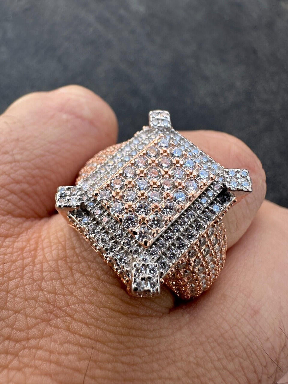 MOISSANITE Lit Legend Iced Out Ring - 14k Rose Gold Vermeil 925 Silver