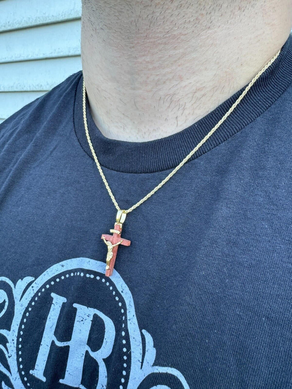 Red Cherry Walnut Wood PlainJesus Cross Pendant - 14k Gold Vermeil Or 925 Silver - Small 1.5"