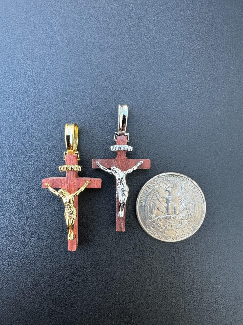 Red Cherry Walnut Wood PlainJesus Cross Pendant - 14k Gold Vermeil Or 925 Silver - Small 1.5"