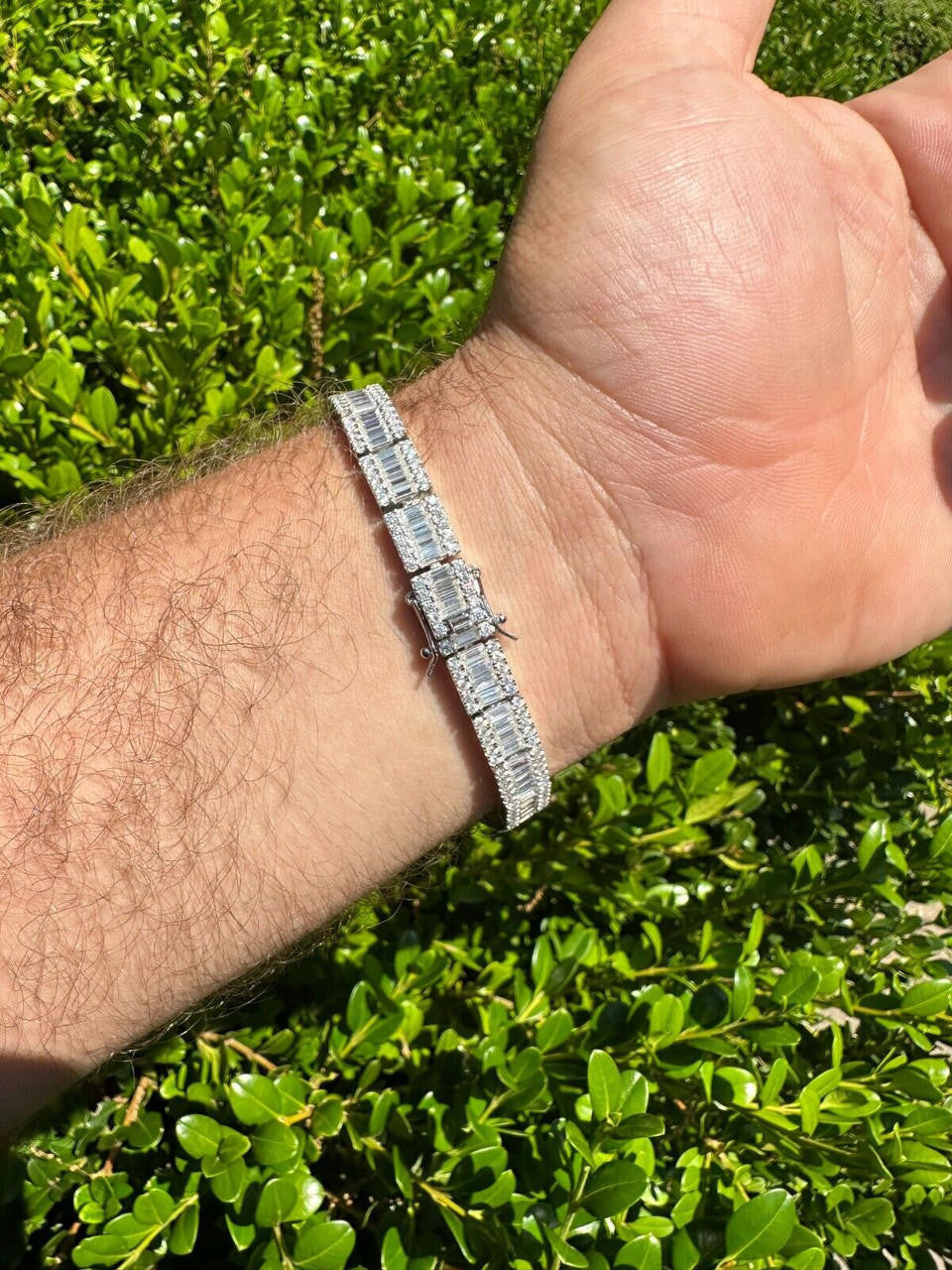 MOISSANITE Rapper Exclusive Baguette Tennis Link Bracelet Iced Out - 925 Silver - 8mm - 7.5"-8.5"