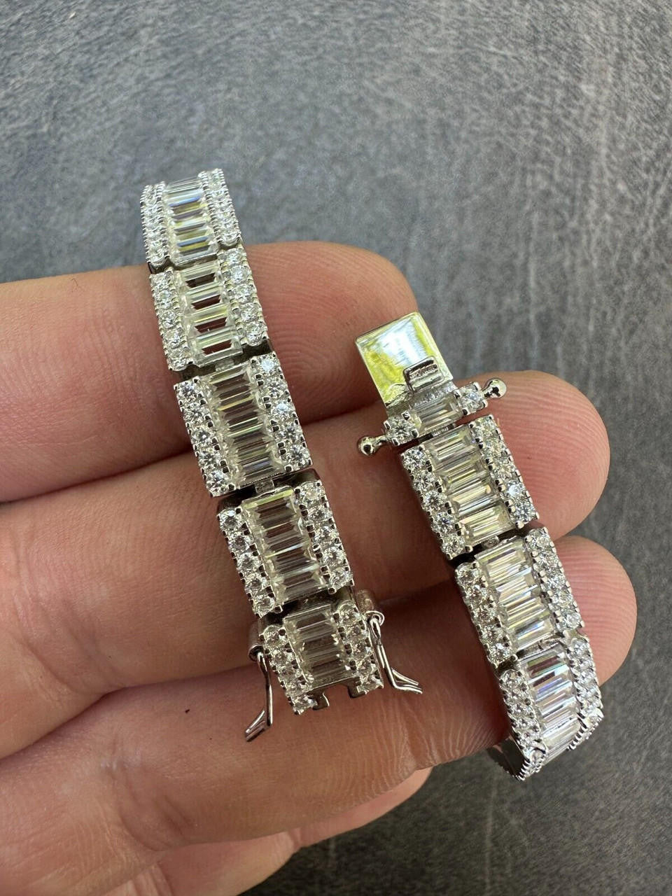 MOISSANITE Rapper Exclusive Baguette Tennis Link Bracelet Iced Out - 925 Silver - 8mm - 7.5"-8.5"