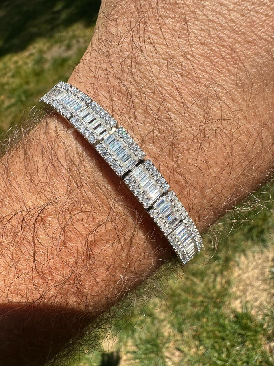 MOISSANITE Rapper Exclusive Baguette Tennis Link Bracelet Iced Out - 925 Silver - 8mm - 7.5"-8.5"