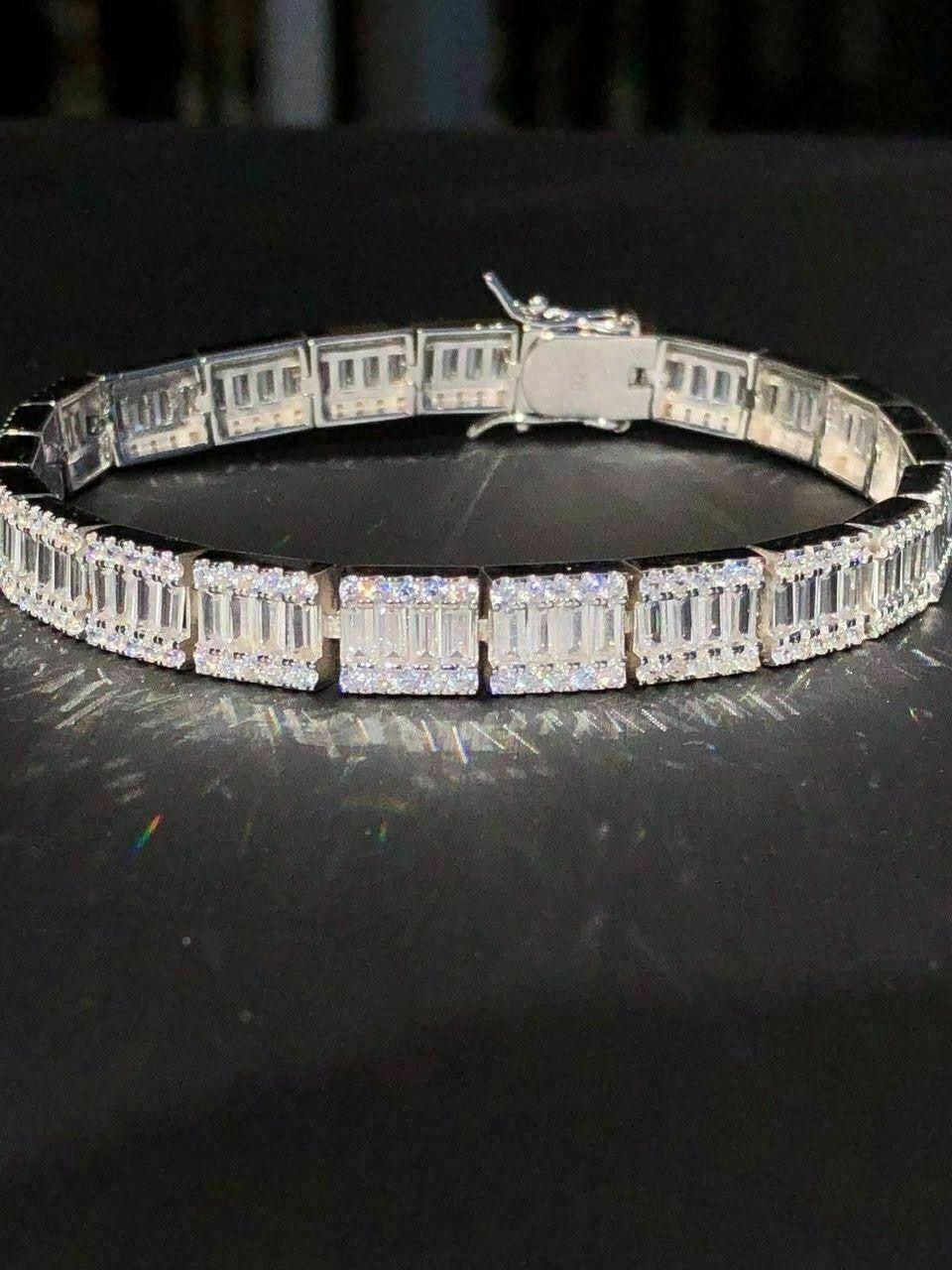MOISSANITE Rapper Exclusive Baguette Tennis Link Bracelet Iced Out - 925 Silver - 8mm - 7.5"-8.5"