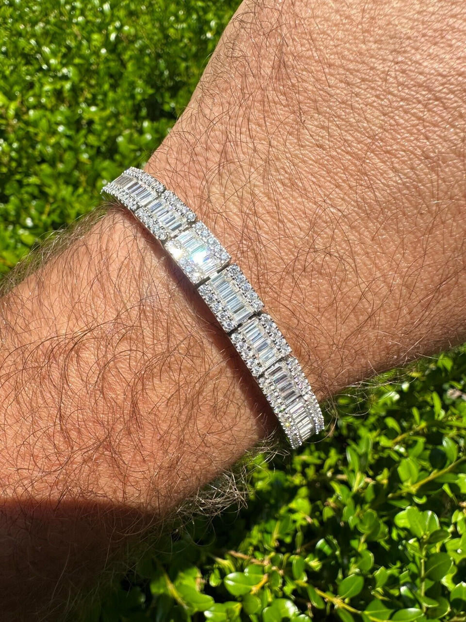 MOISSANITE Rapper Exclusive Baguette Tennis Link Bracelet Iced Out - 925 Silver - 8mm - 7.5"-8.5"