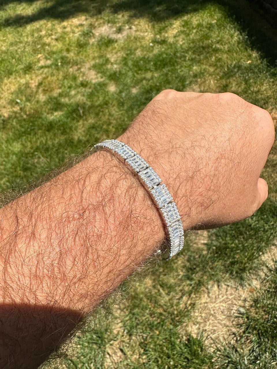 MOISSANITE Rapper Exclusive Baguette Tennis Link Bracelet Iced Out - 925 Silver - 8mm - 7.5"-8.5"