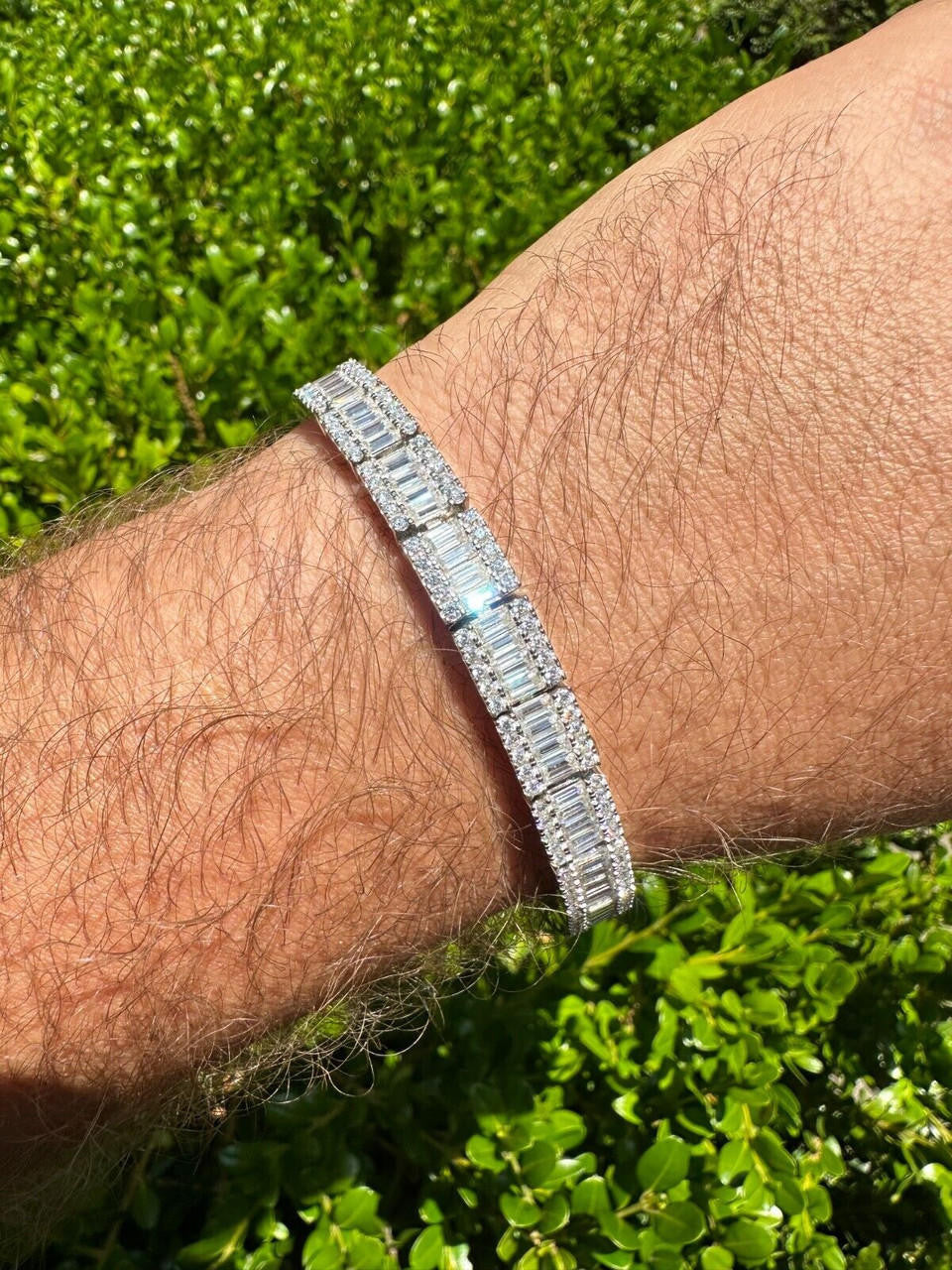 MOISSANITE Rapper Exclusive Baguette Tennis Link Bracelet Iced Out - 925 Silver - 8mm - 7.5"-8.5"