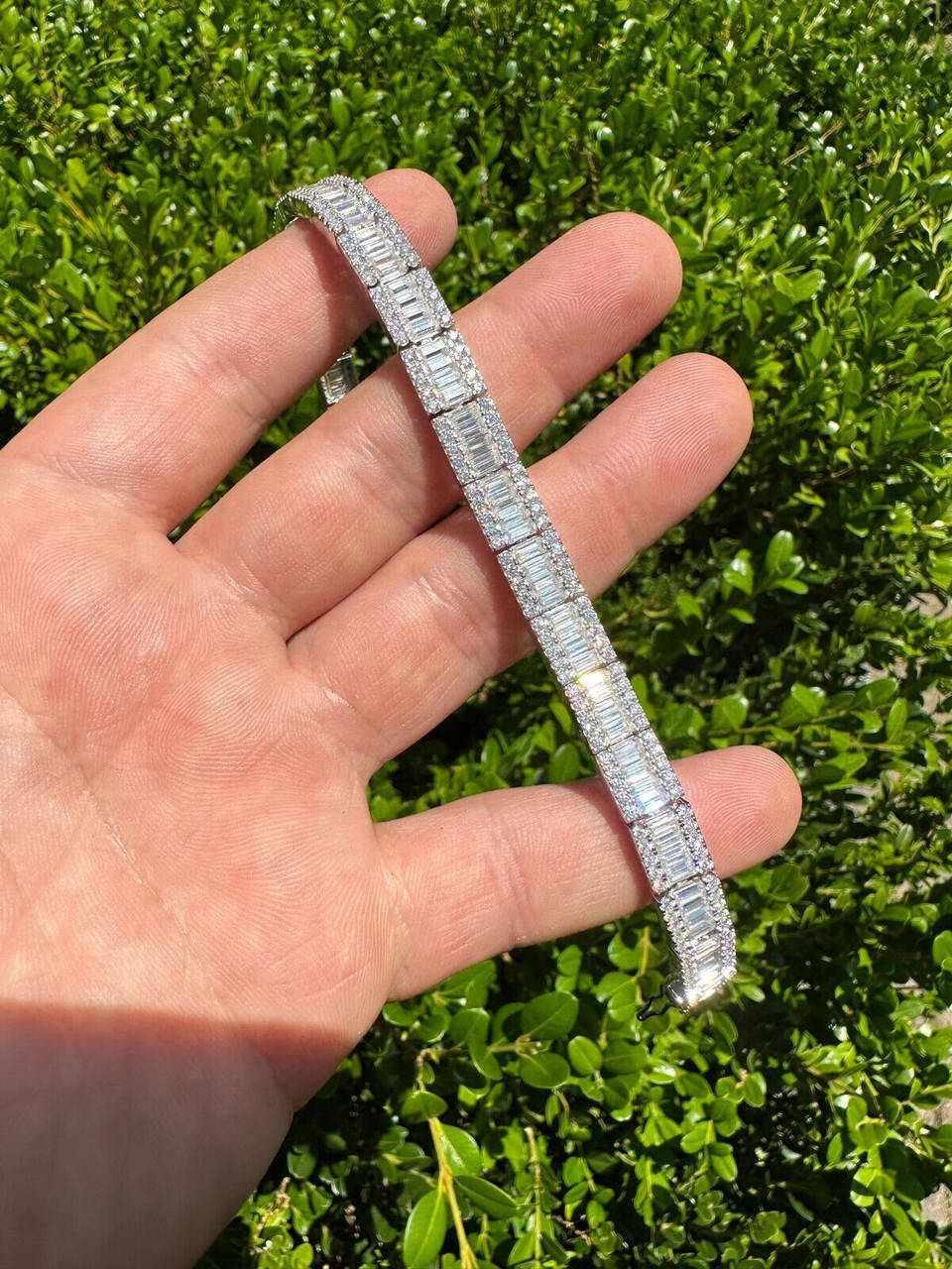 MOISSANITE Rapper Exclusive Baguette Tennis Link Bracelet Iced Out - 925 Silver - 8mm - 7.5"-8.5"