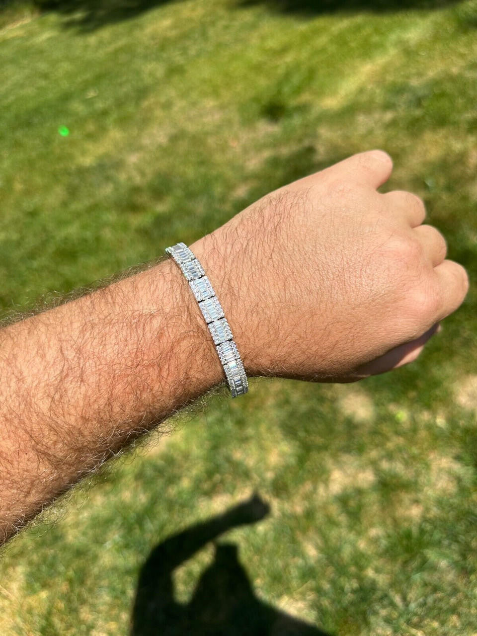 MOISSANITE Rapper Exclusive Baguette Tennis Link Bracelet Iced Out - 925 Silver - 8mm - 7.5"-8.5"