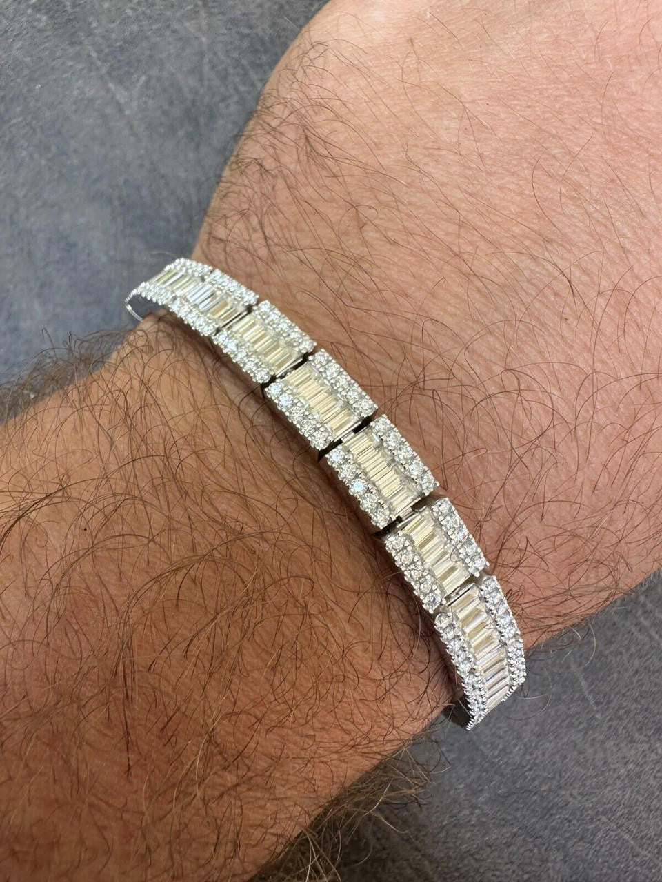 MOISSANITE Rapper Exclusive Baguette Tennis Link Bracelet Iced Out - 925 Silver - 8mm - 7.5"-8.5"