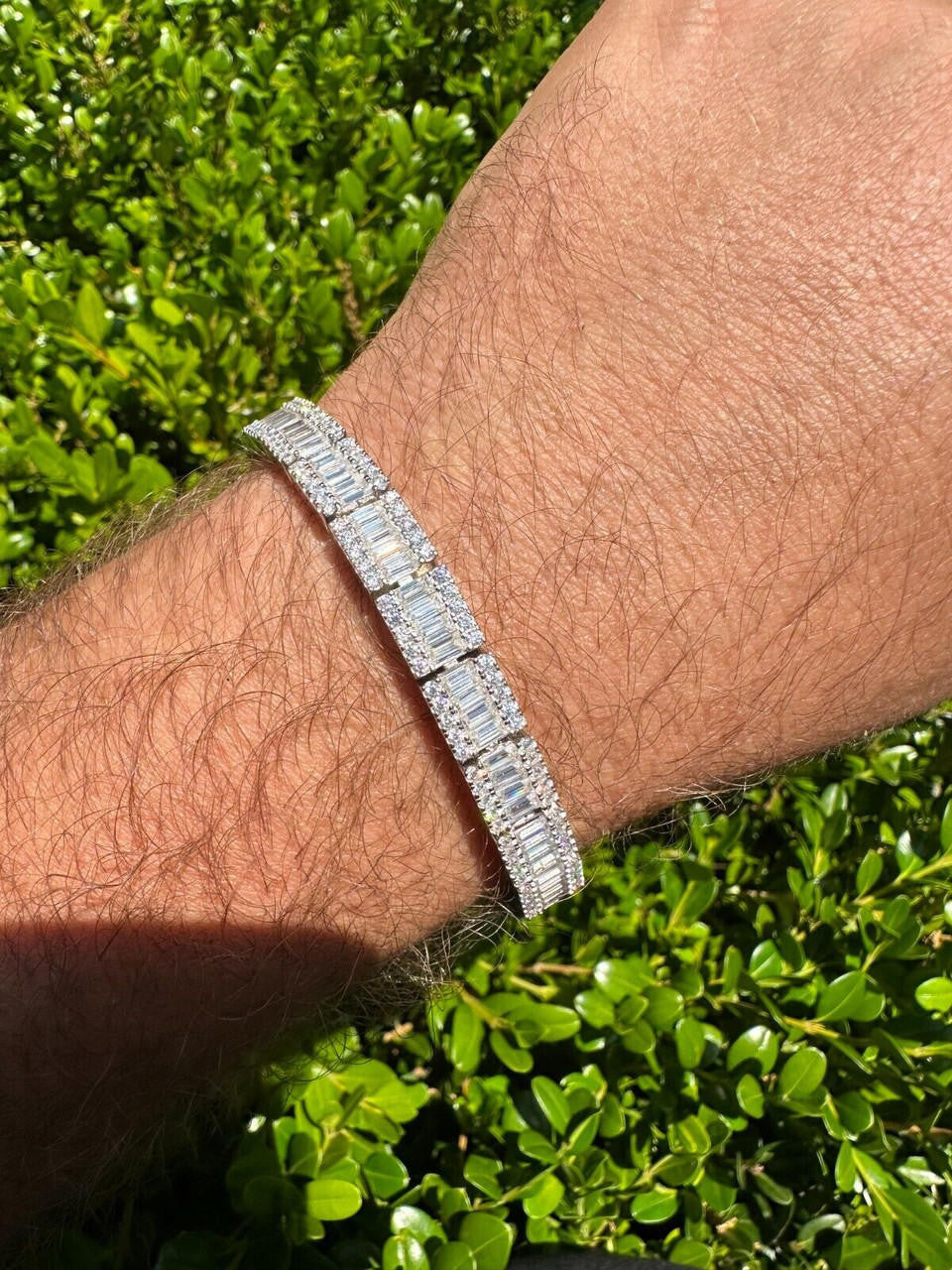 MOISSANITE Rapper Exclusive Baguette Tennis Link Bracelet Iced Out - 925 Silver - 8mm - 7.5"-8.5"