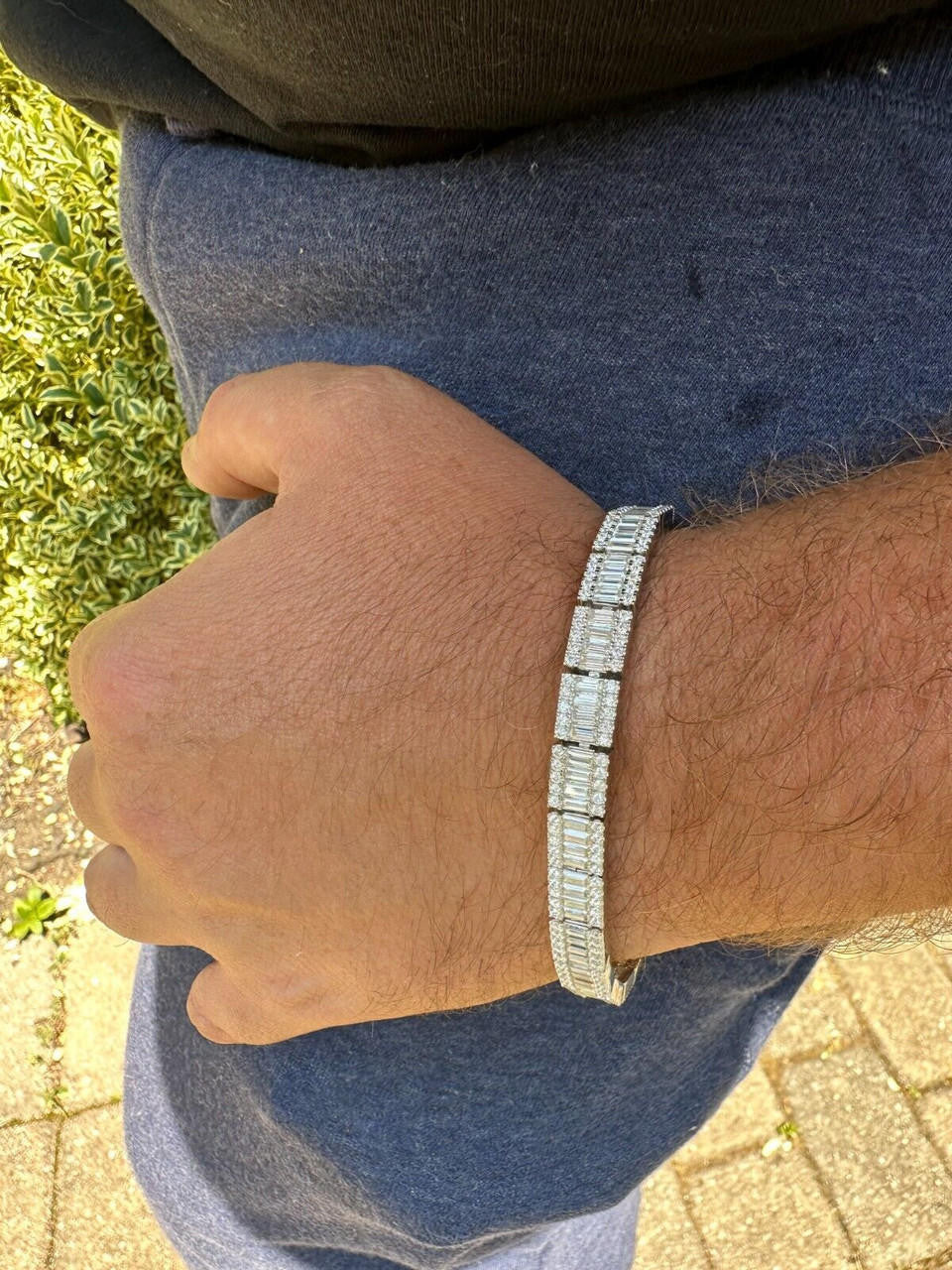 MOISSANITE Rapper Exclusive Baguette Tennis Link Bracelet Iced Out - 925 Silver - 8mm - 7.5"-8.5"