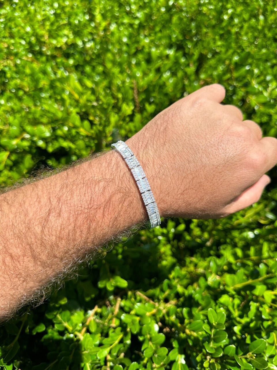 MOISSANITE Rapper Exclusive Baguette Tennis Link Bracelet Iced Out - 925 Silver - 8mm - 7.5"-8.5"