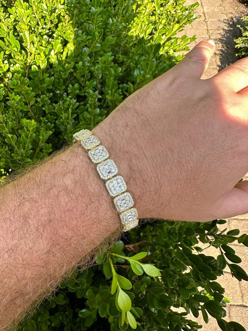 Square Big Boy Link Bracelet Iced Out CZ Stones - 14k Gold Vermeil 925 Silver - 11mm - 7"-9"