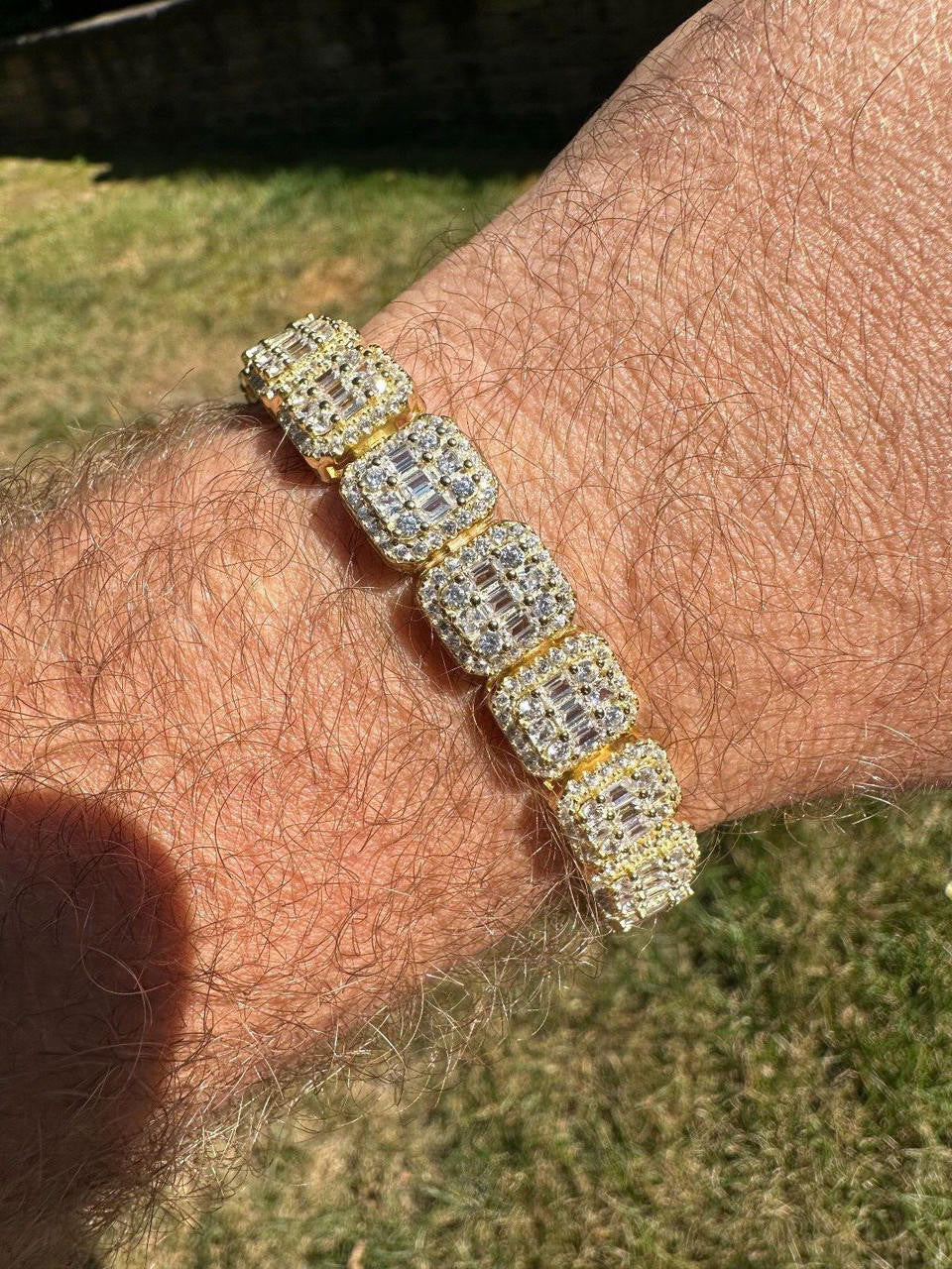 Square Big Boy Link Bracelet Iced Out CZ Stones - 14k Gold Vermeil 925 Silver - 11mm - 7"-9"