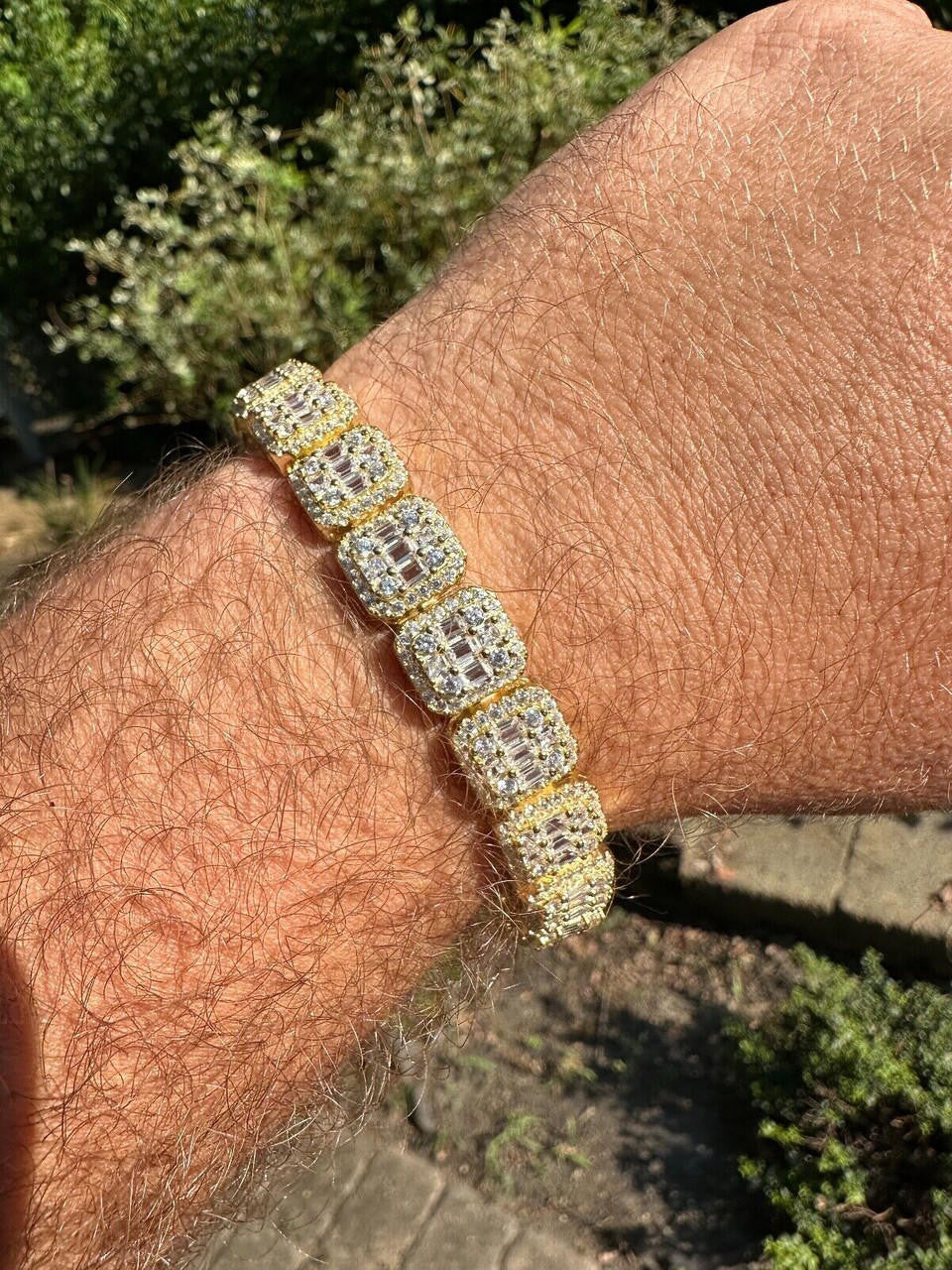 Square Big Boy Link Bracelet Iced Out CZ Stones - 14k Gold Vermeil 925 Silver - 11mm - 7"-9"