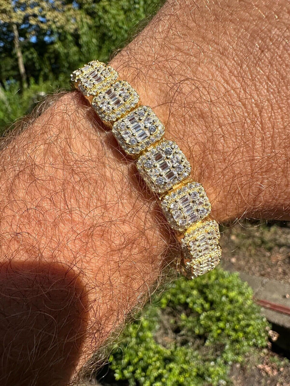 Square Big Boy Link Bracelet Iced Out CZ Stones - 14k Gold Vermeil 925 Silver - 11mm - 7"-9"