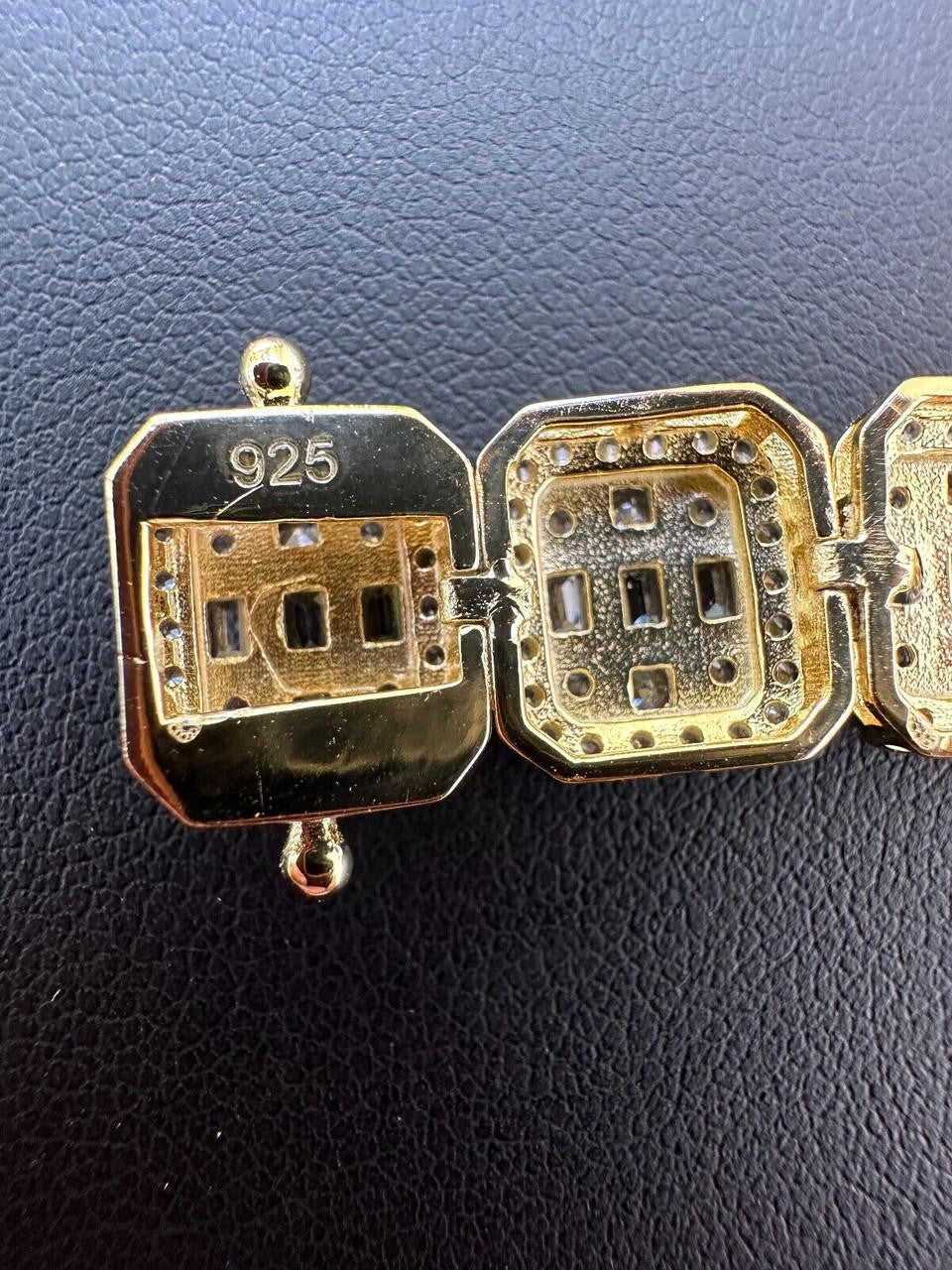 Square Big Boy Link Bracelet Iced Out CZ Stones - 14k Gold Vermeil 925 Silver - 11mm - 7"-9"