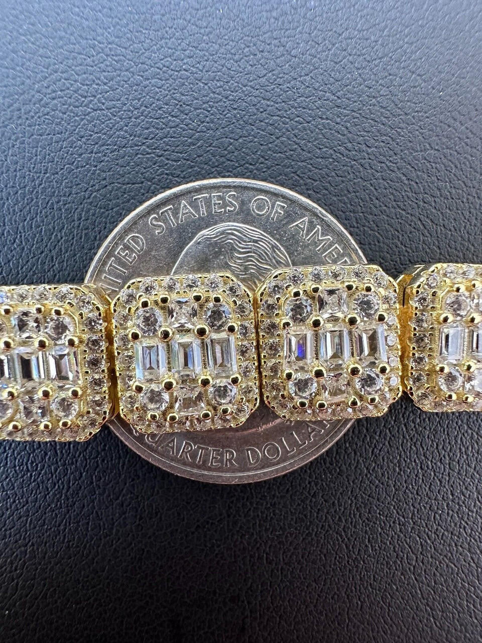 Square Big Boy Link Bracelet Iced Out CZ Stones - 14k Gold Vermeil 925 Silver - 11mm - 7"-9"