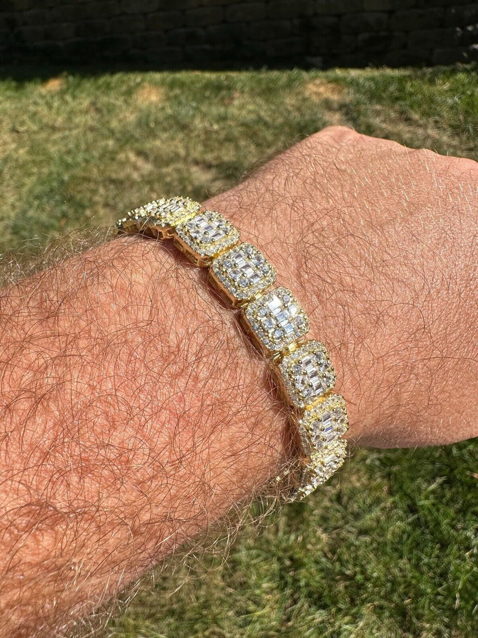 Square Big Boy Link Bracelet Iced Out CZ Stones - 14k Gold Vermeil 925 Silver - 11mm - 7"-9"