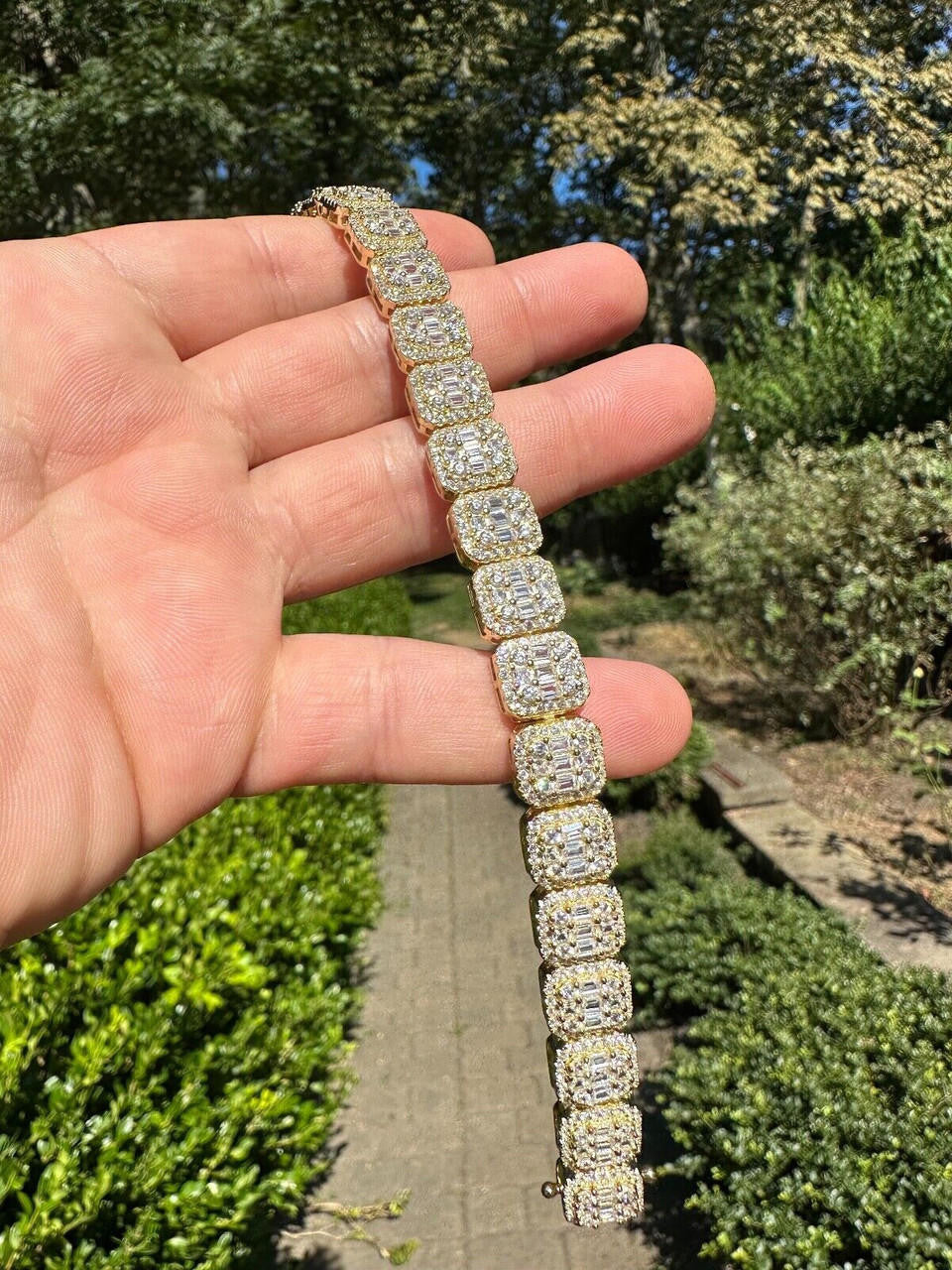 Square Big Boy Link Bracelet Iced Out CZ Stones - 14k Gold Vermeil 925 Silver - 11mm - 7"-9"