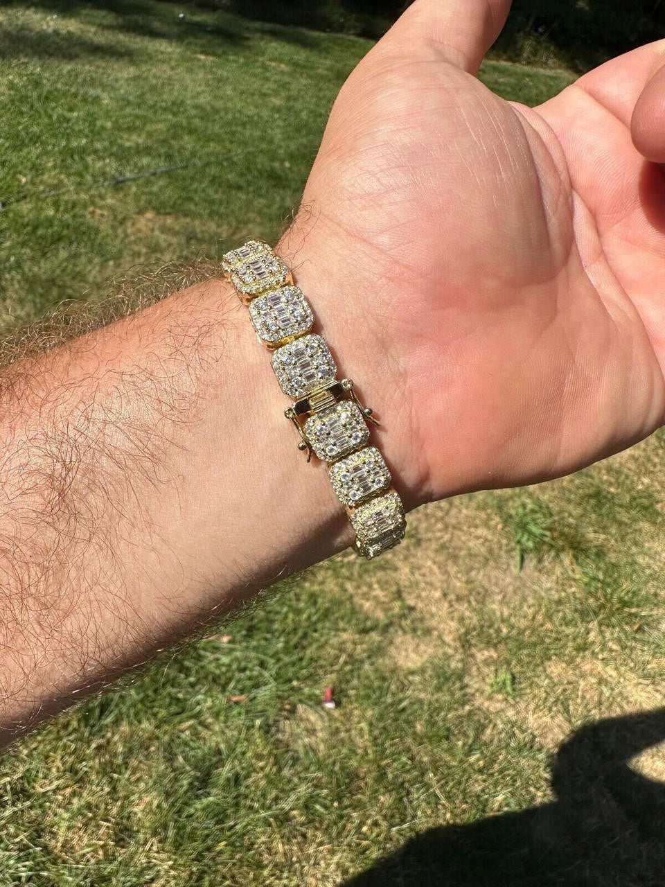 Square Big Boy Link Bracelet Iced Out CZ Stones - 14k Gold Vermeil 925 Silver - 11mm - 7"-9"