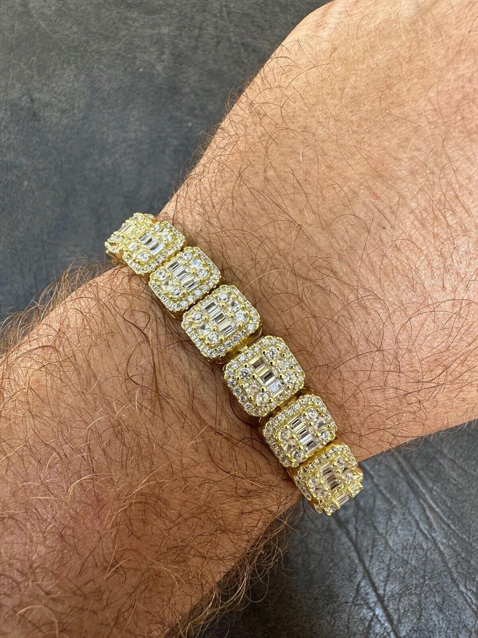 Square Big Boy Link Bracelet Iced Out CZ Stones - 14k Gold Vermeil 925 Silver - 11mm - 7"-9"